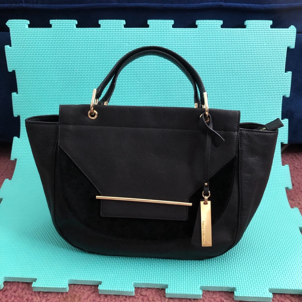 Vince Camuto Black Satchel with Gold Accents